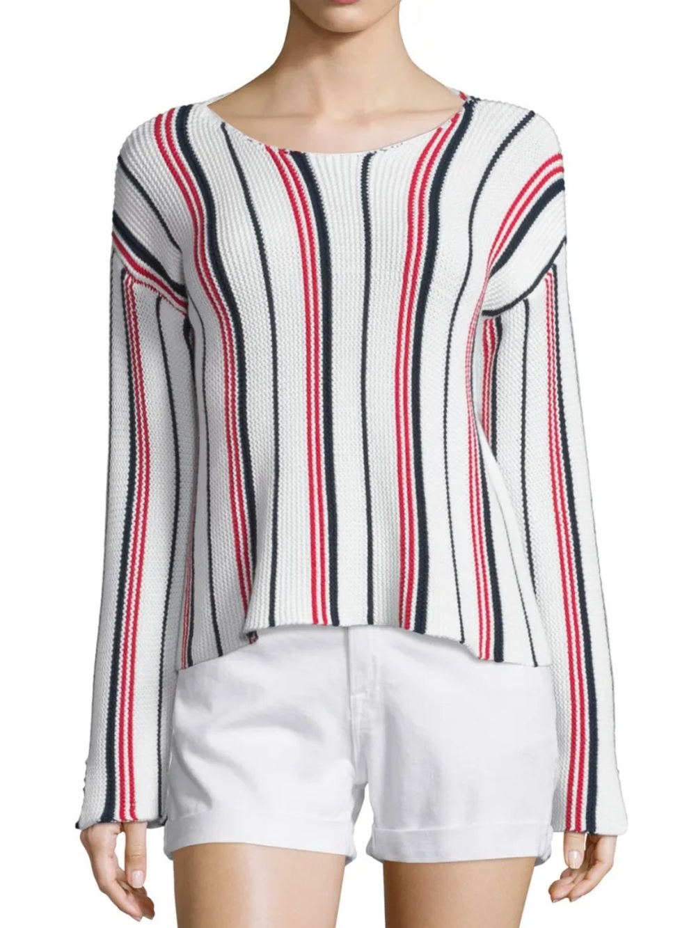 Frame Denim White Knit Top with Red & Navy Stripes